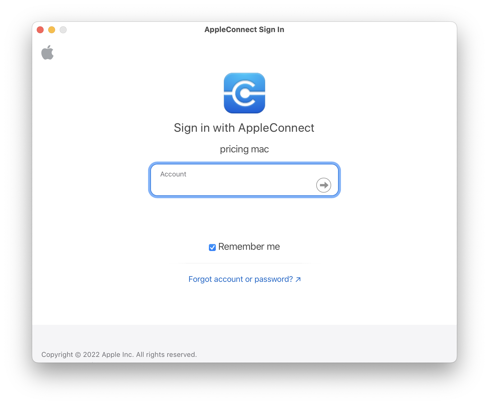 AppleConnect login page